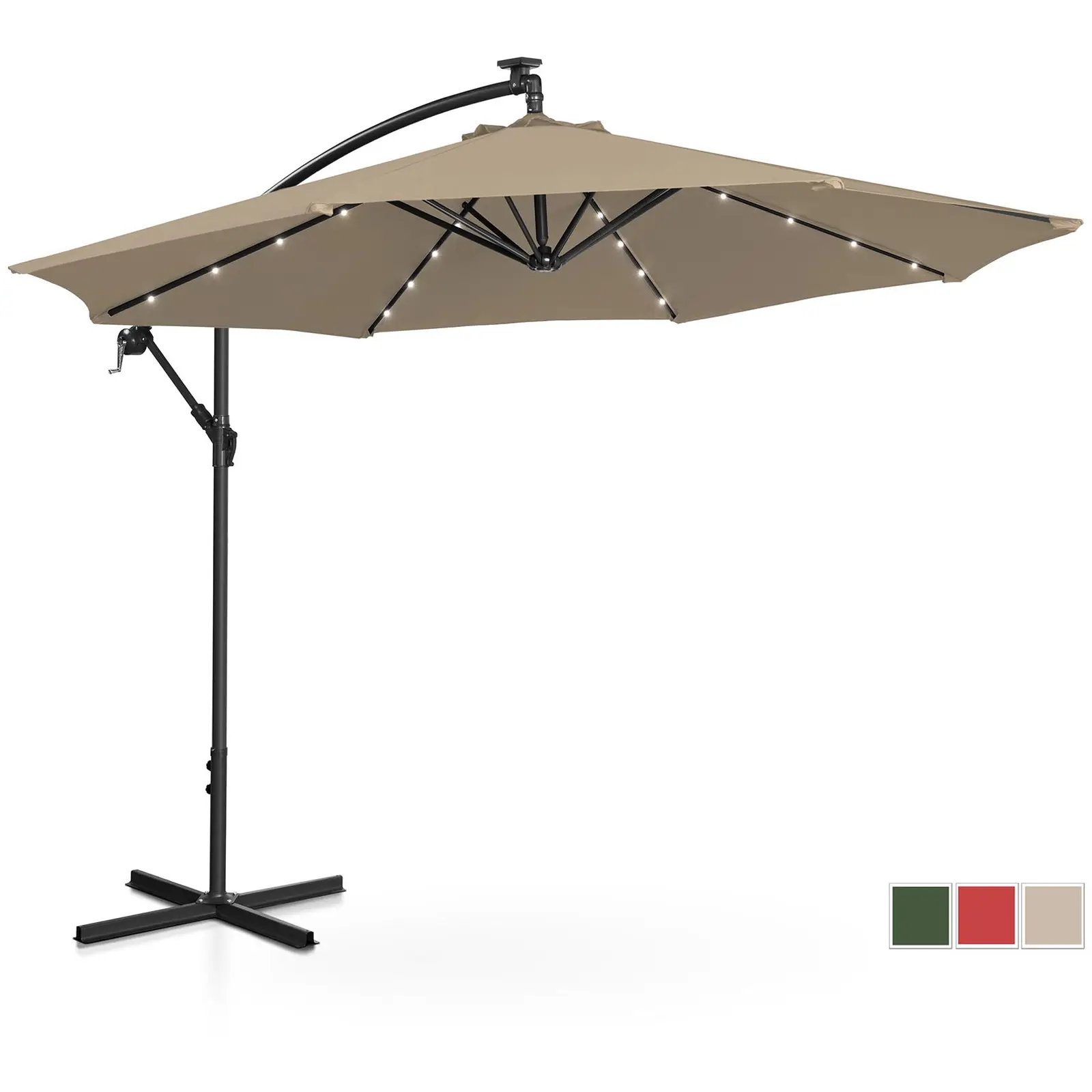 Aurinkovarjo LED-valoilla - ruskeanharmaa - pyöreä - Ø 300 cm - kallistettava