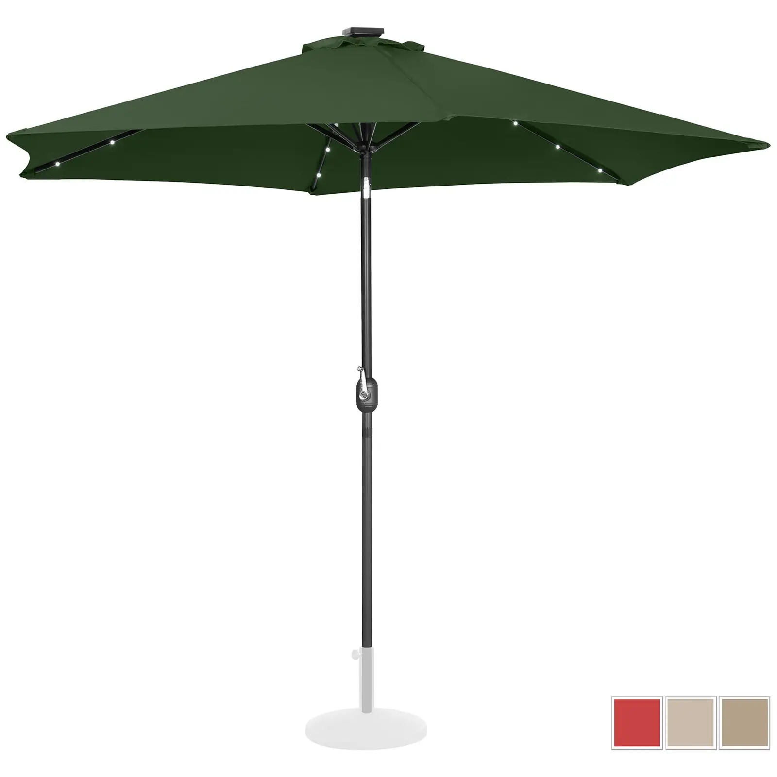 Kakkoslaatu Aurinkovarjo LED-valoilla - vihreä - pyöreä - Ø 300 cm - kallistettava