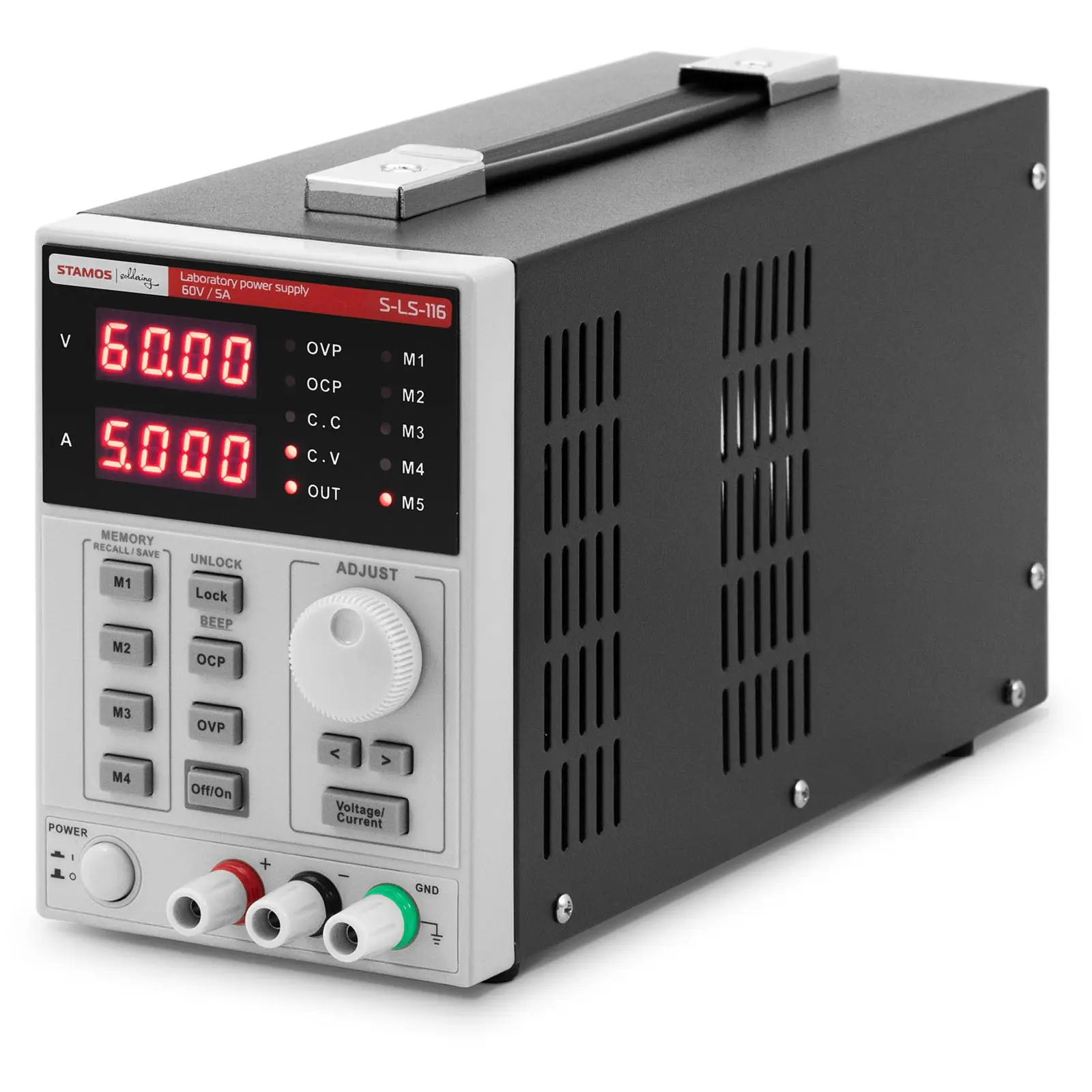 Laboratoriovirtalähde - 0 - 60 V - 0 - 5 A DC - 300 W - 5 muistipaikkaa - LED-näyttö - USB/RS232