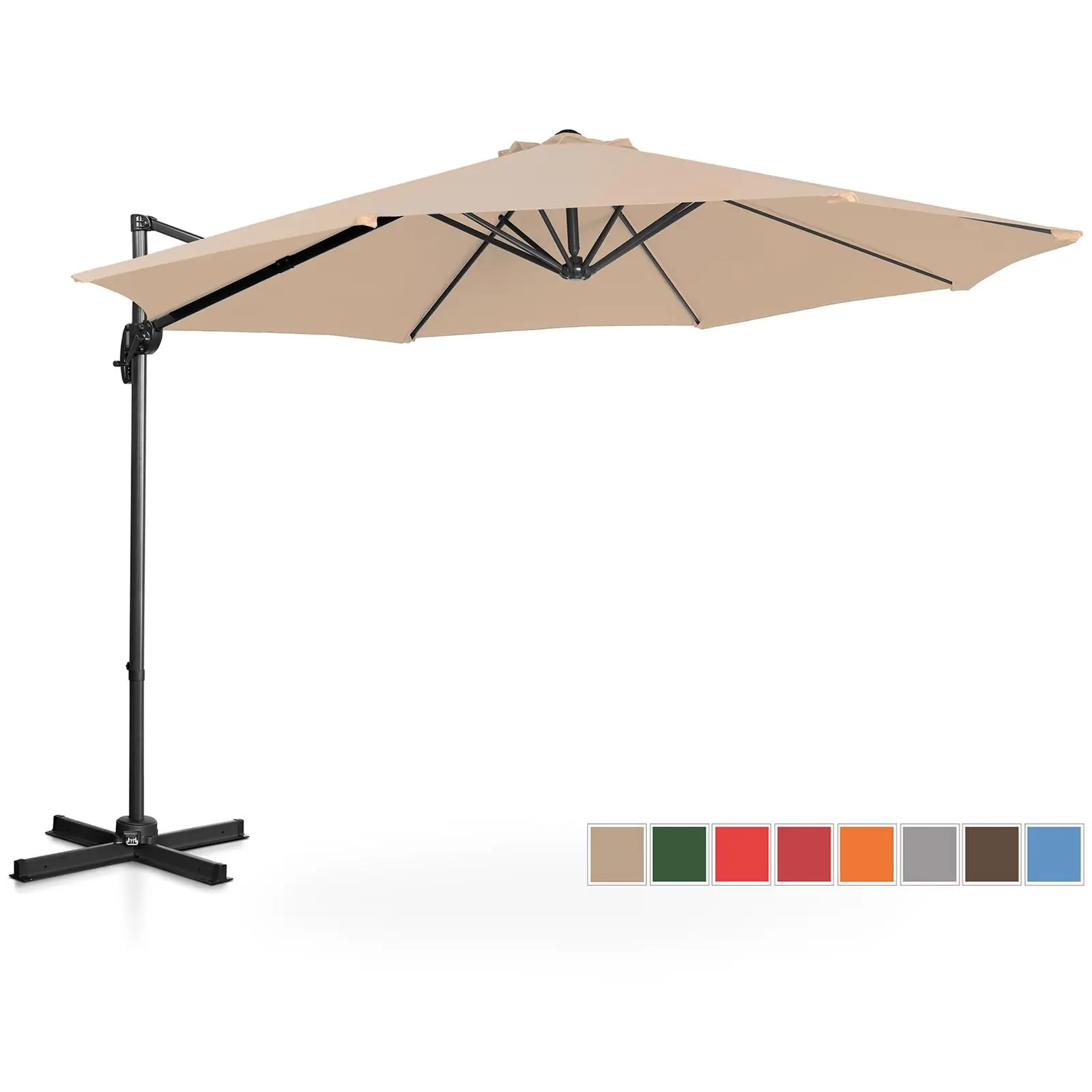 Aurinkovarjo - kermanvärinen - pyöreä - Ø 300 cm - kallistettava ja käännettävä
