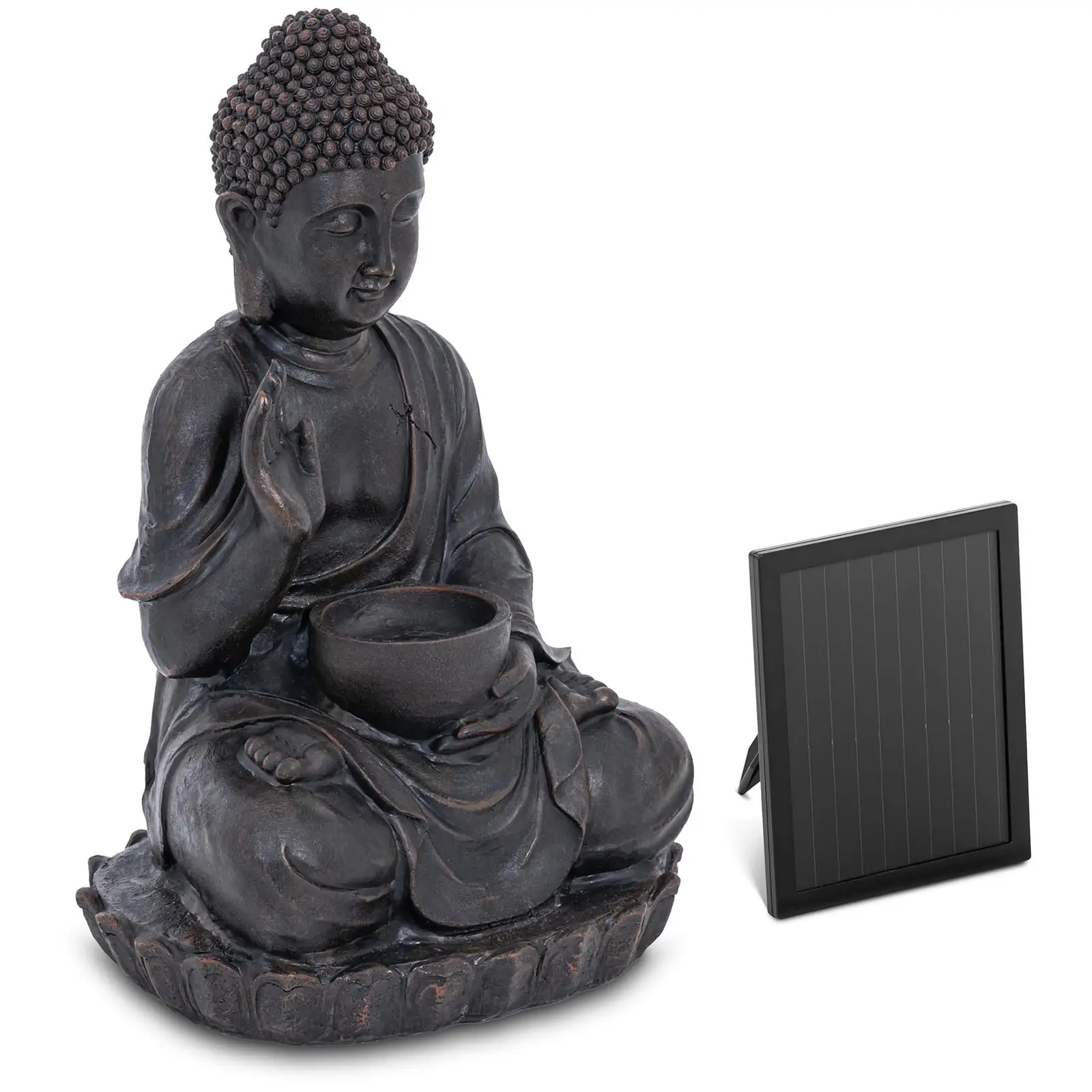 Aurinkopuutarhan suihkulähde - tervehdys Buddha-hahmo - LED-valaistus