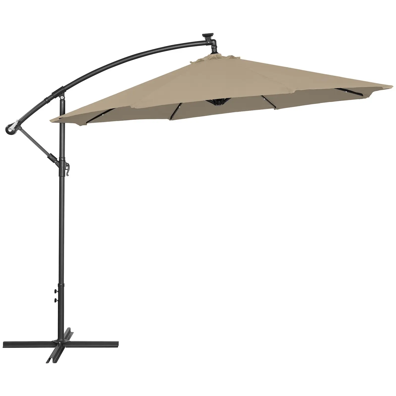 Aurinkovarjo LED-valoilla - taupe - pyöreä - Ø 300 cm - riippuva