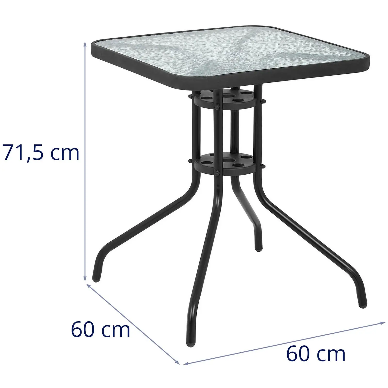 Neliskanttinen parvekepöytä - 60 x 60 cm - lasilevy - musta