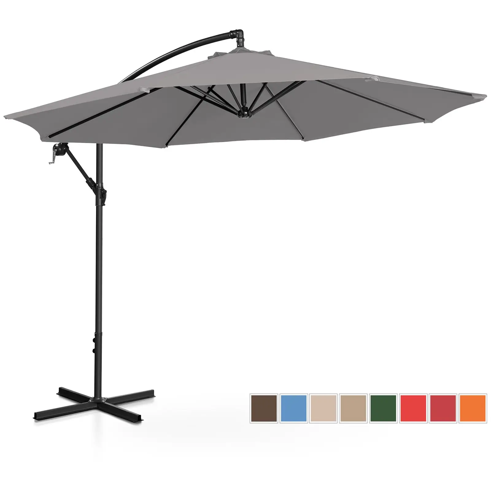Aurinkovarjo - riippuva - tummanharmaa - pyöreä - Ø 300 cm - kallistettava