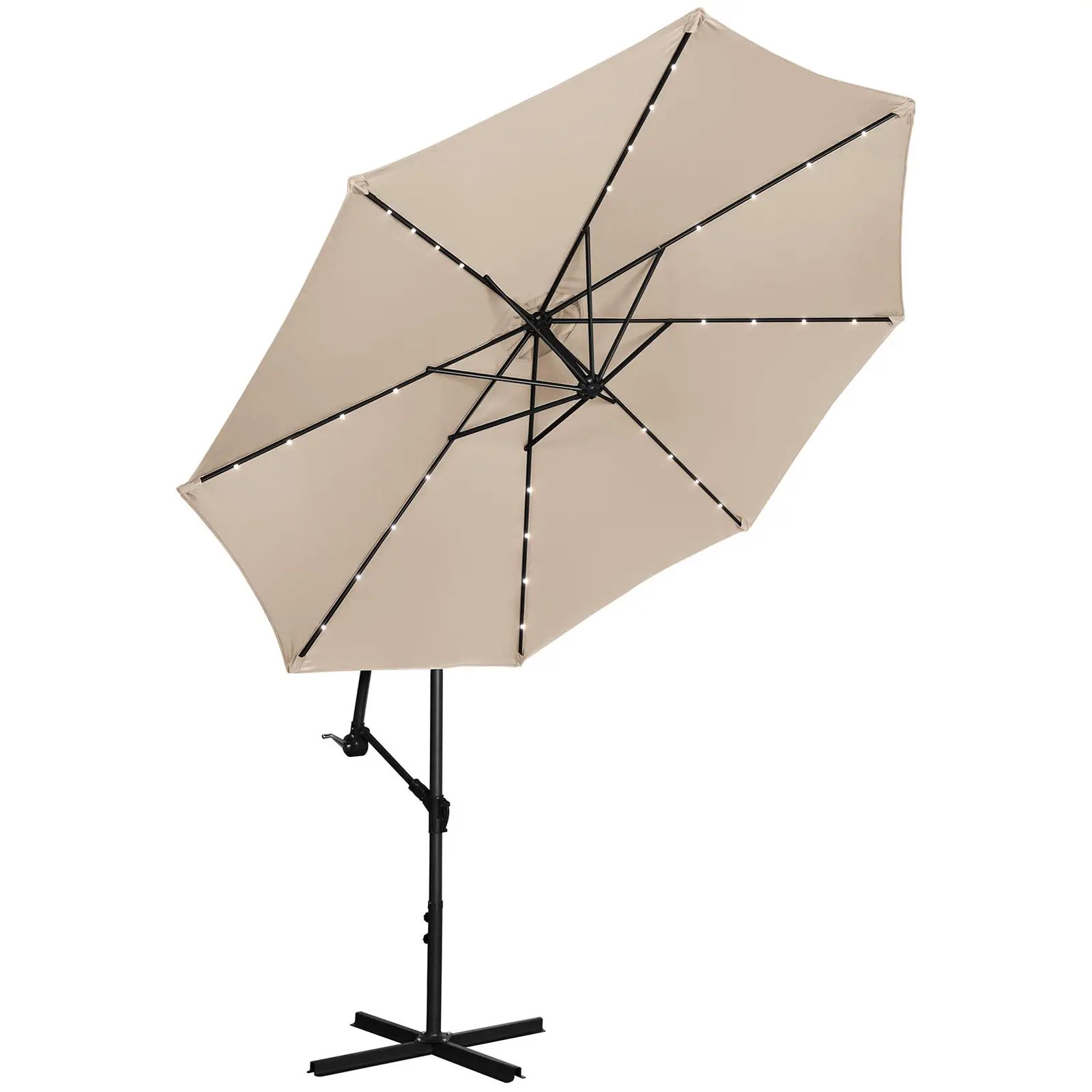 Aurinkovarjo LED-valoilla - kermanvärinen - pyöreä - Ø 300 cm - kallistettava