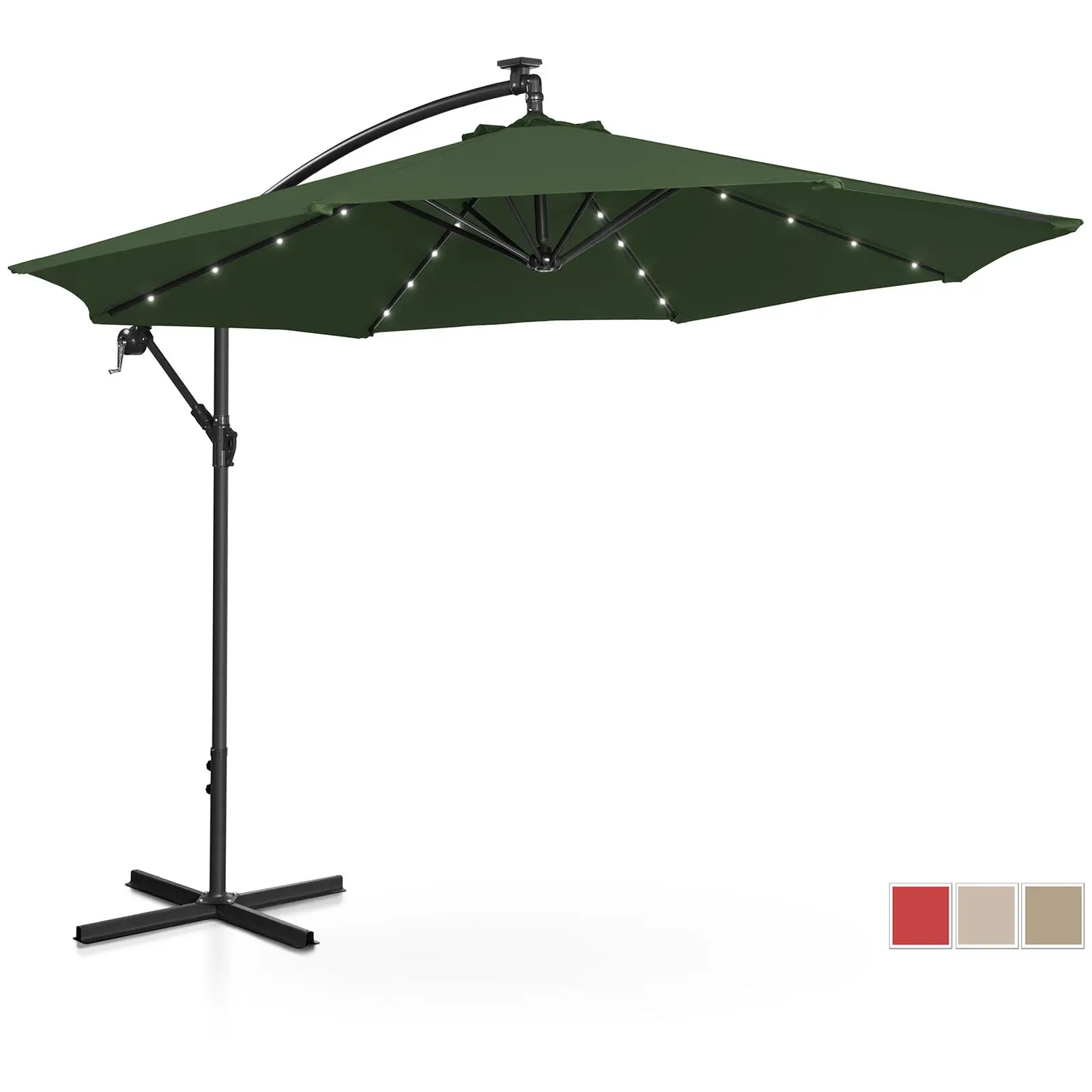 Aurinkovarjo LED-valoilla - vihreä - pyöreä - Ø 300 cm - kallistettava