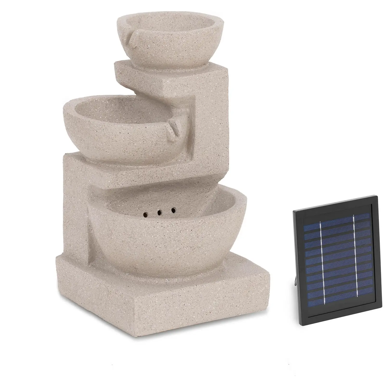Solar Garden Fountain - 3 kulhoa saviseinällä - LED-valaistus