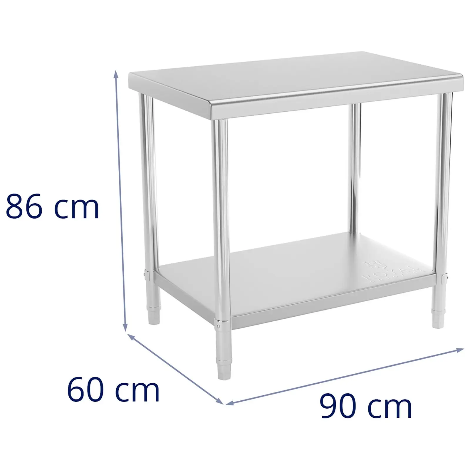 Teräspöytä - 90 x 60 cm - 210 kg kantavuus