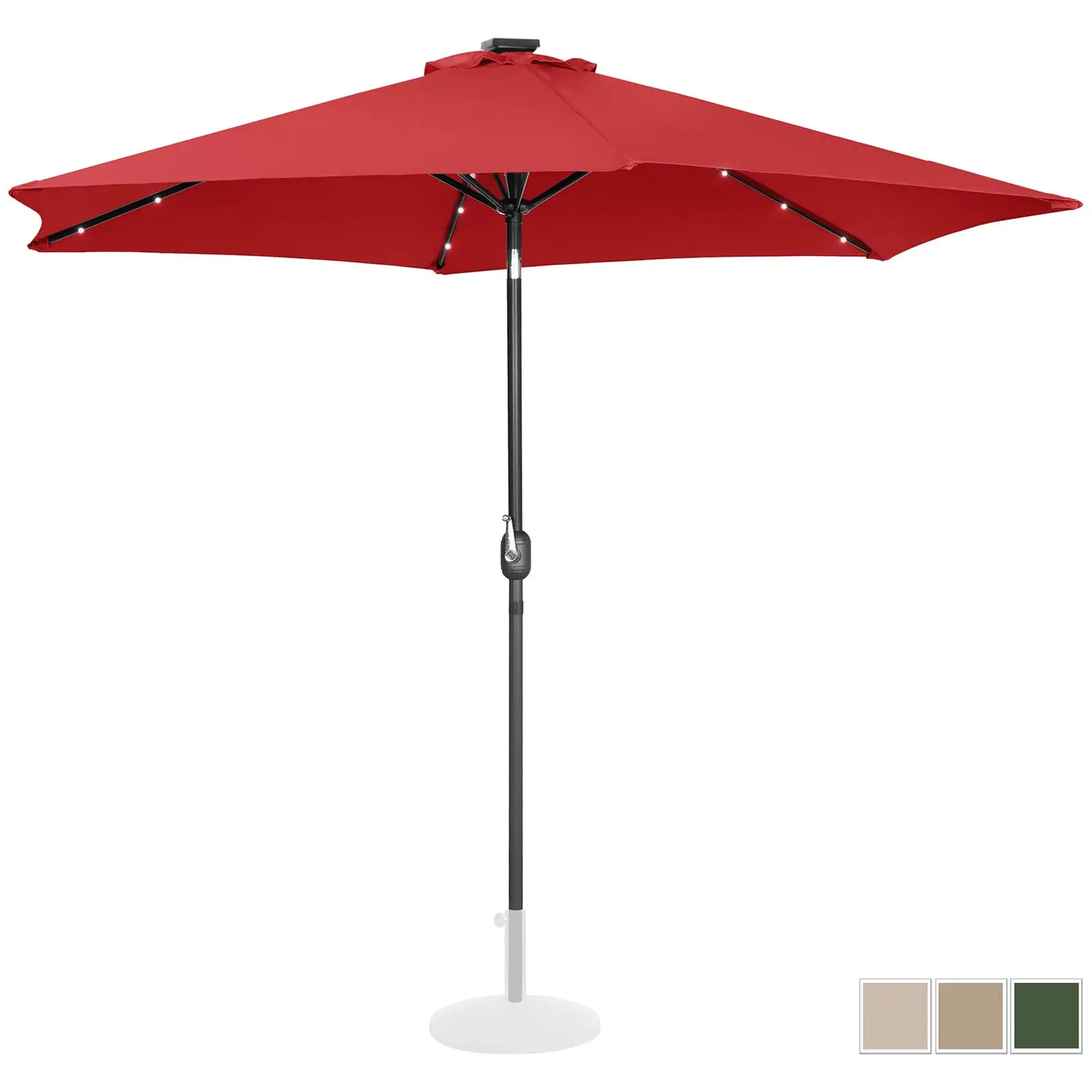 Aurinkovarjo LED-valoilla - punainen - pyöreä - Ø 300 cm - kallistettava