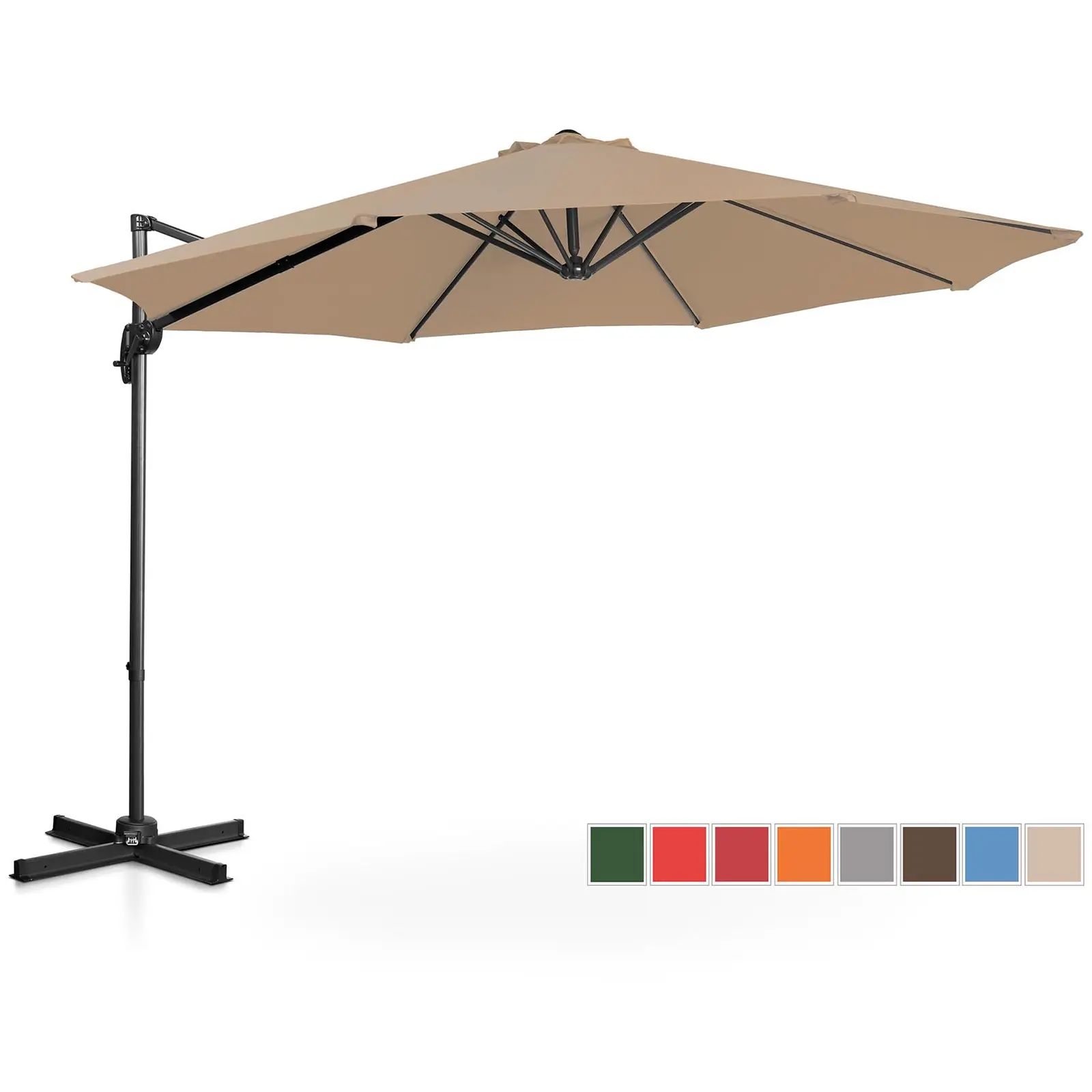 Aurinkovarjo - ruskeanharmaa - pyöreä - Ø 300 cm - kallistettava ja käännettävä